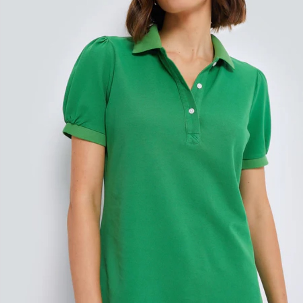 Tuckernuck Green Puff Sleeve Pique Polo Top